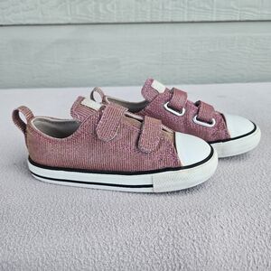 Converse All Star Easy On Prism Glitter Pink Low Sneaker Girl SZ 10 Hook & Loop